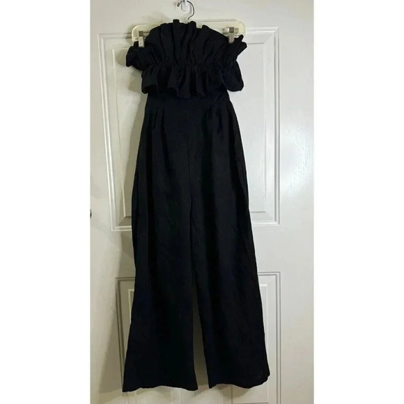 ASTR The Label Black Ruffle Tube Top Strapless Sexy Back Jumpsuit XS Party - Picture 3 of 12